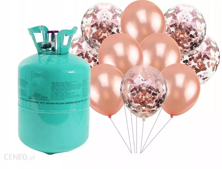 Butla z helem balony z konfetti rose gold modne